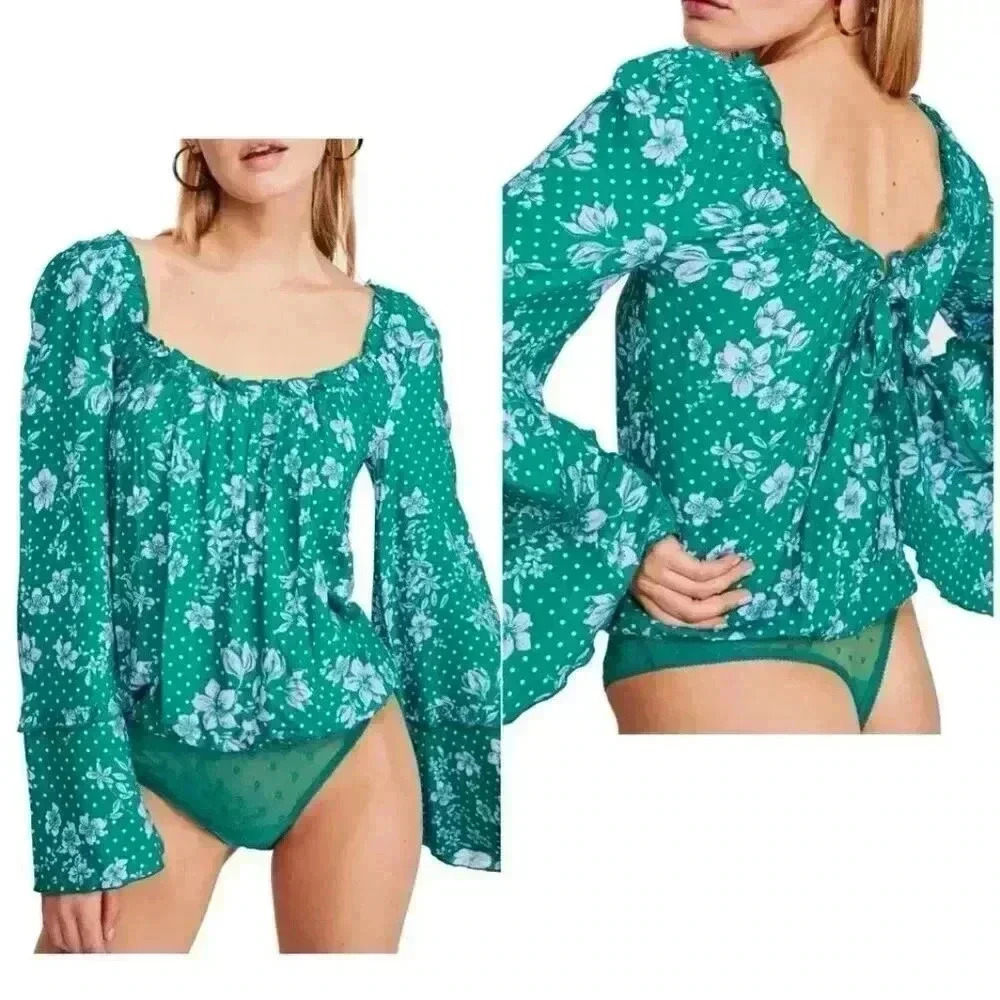 NWT Free People One on One Date Green Floral Bodysuit - Picture 2 of 16